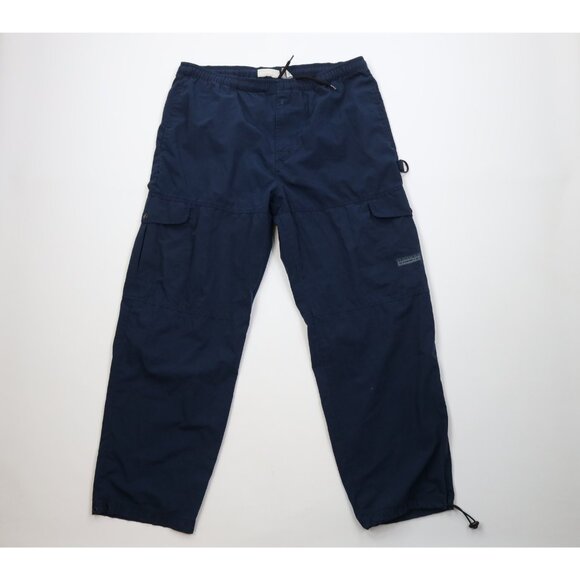 Vtg 90s Y2K Aeropostale Mens L Faded Spell Out Wide Leg Cargo Pants Navy Blue